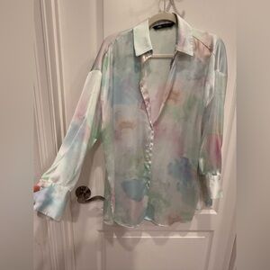 Tie Dye oversized silk effect blouse